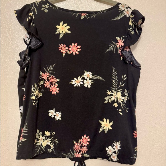 Maurices Black Floral Button-Down Blouse with Ruffle Details - Picture 3 of 3